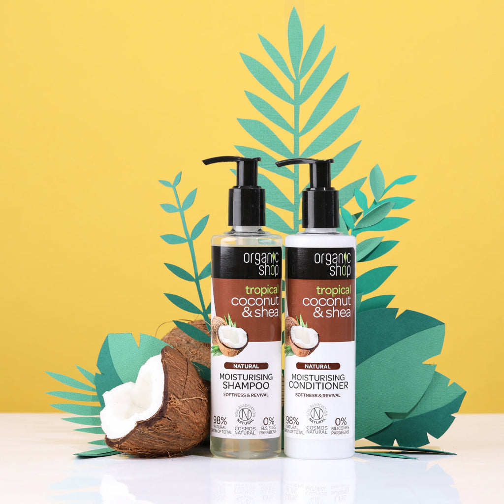 Shampoo y acondicionador hidratante coco y karité organic shop biomille sa